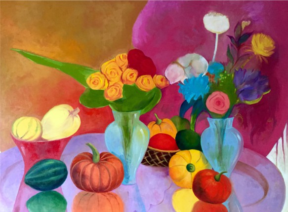 Marine Zuloyan, Paintings - Flowers, AUTUMN STILL  WITH PUMPKINS