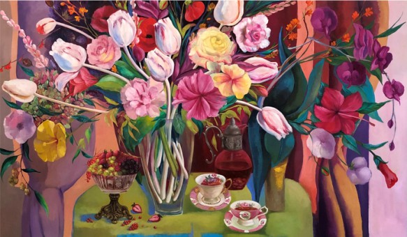 Marine Zuloyan, Paintings - Flowers, TEA FOR TWO