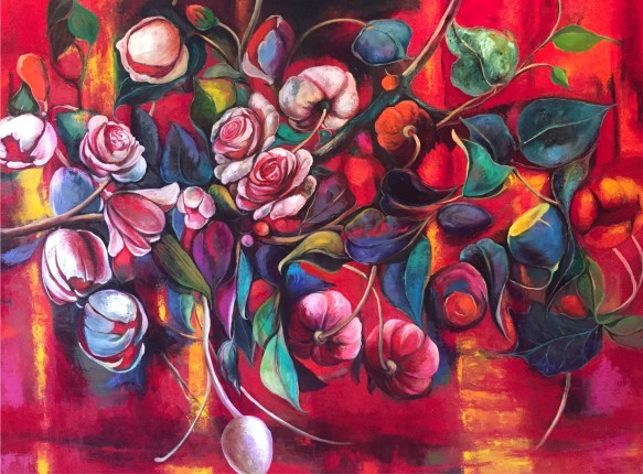 Marine Zuloyan, Paintings - Flowers, BLOSSOM IN RED