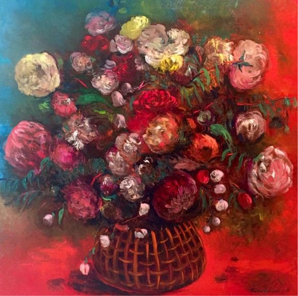 Marine Zuloyan, Paintings - Flowers, BASKET WITH FLOWERS