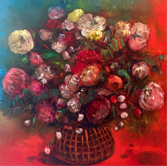 Mariné Zuloyan, Peintures - Les Fleurs, PANIER AVEC DES FLEURS