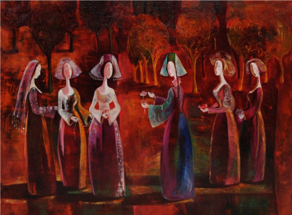 Marine Zuloyan, Peintures - Les Femmes, LA PROMENADE DE L'AUTOMNE