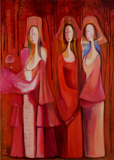 Marine Zuloyan, Paintings - Women, IN RED FOREST