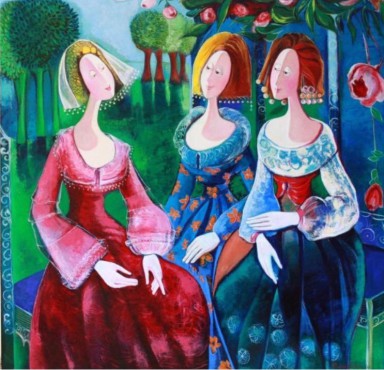 Marine Zuloyan, Paintings - Women, AFTERNOON IN THE GARDEN