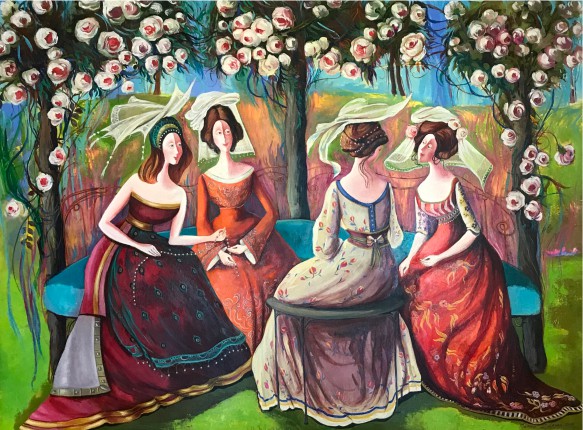 Marine Zuloyan, Paintings - Women, AFTERNOON IN THE GARDEN